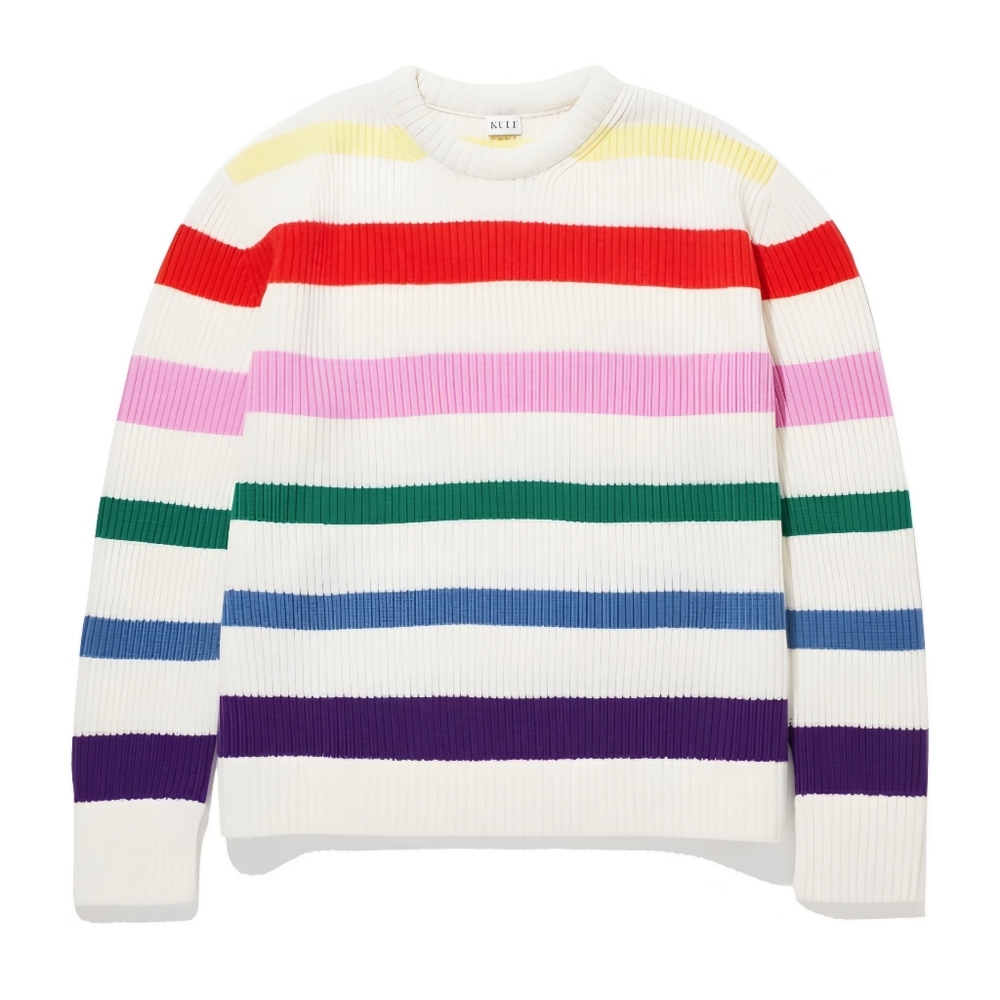 KULE Chunky Knit Alden Candy Rainbow Stripe Cashmere Wool Sweater, XL
